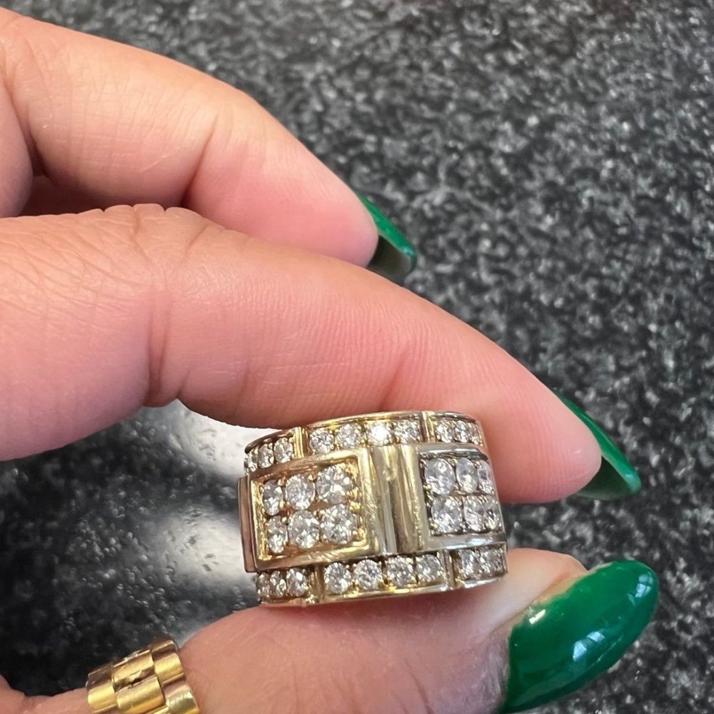 Wide band solid gold natural diamond ring - Picture 9 of 10